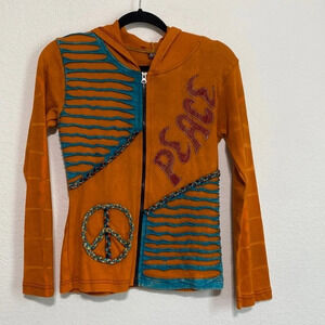KPC Orange Laser Cut Patchwork Indie Sleaze Zip Up Hoodie Peace